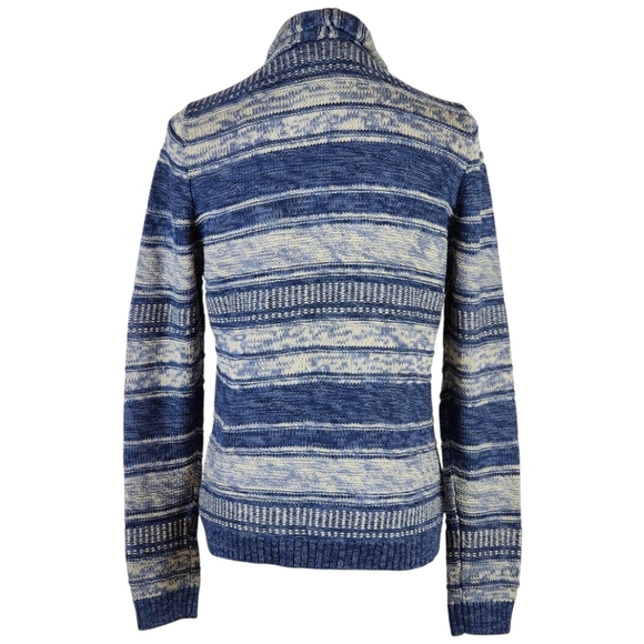 Chaps Petite Blue White Open Front Cardigan Sweater PM Cotton Blend Knit - Picture 3 of 6